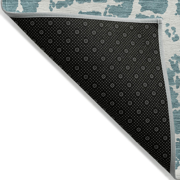8' Round Teal Round Abstract Washable Non Skid Indoor Outdoor Area Rug N270-559330