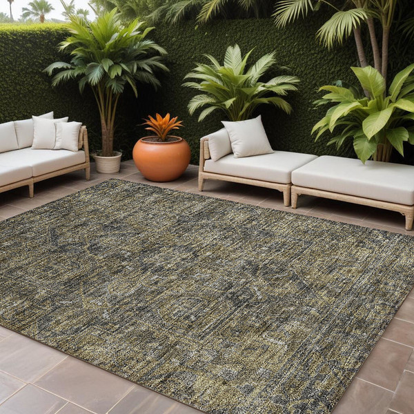 8' X 10' Dark Moss Green and Gray Oriental Washable Non Skid Indoor Outdoor Area Rug N270-563805
