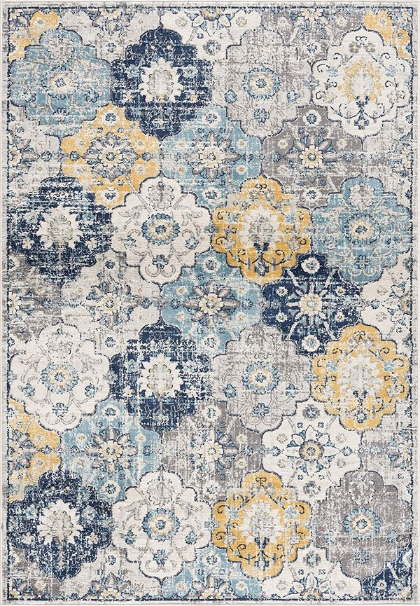 8' X 10' Blue and Yellow Floral Area Rug N270-392919