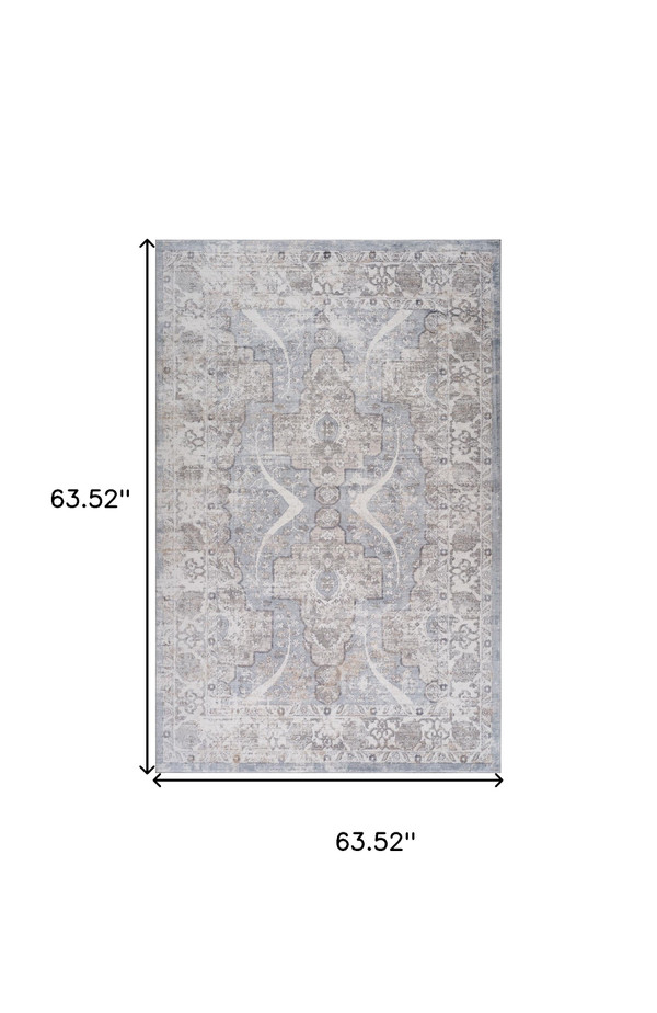 5' X 8' Blue and Gray Abstract Distressed Area Rug N270-558925