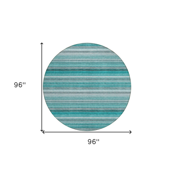 8' Round Teal Round Striped Washable Non Skid Indoor Outdoor Area Rug N270-561543