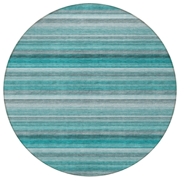 8' Round Teal Round Striped Washable Non Skid Indoor Outdoor Area Rug N270-561543