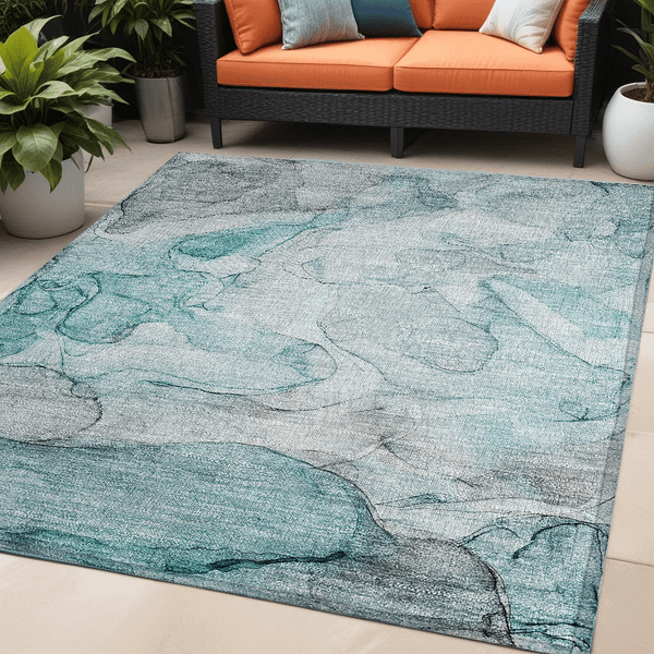 5' X 8' Gray and Ivory Abstract Washable Non Skid Indoor Outdoor Area Rug N270-559969