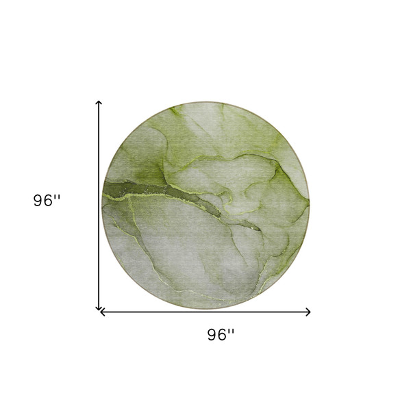 8' Round Olive Green Round Abstract Washable Non Skid Indoor Outdoor Area Rug N270-559825