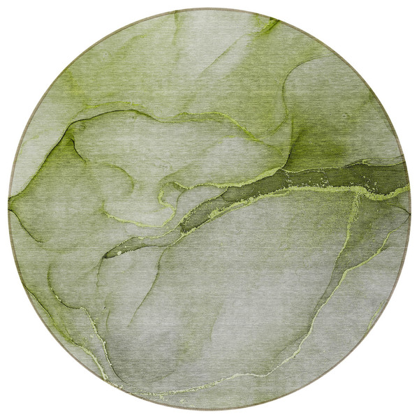 8' Round Olive Green Round Abstract Washable Non Skid Indoor Outdoor Area Rug N270-559825