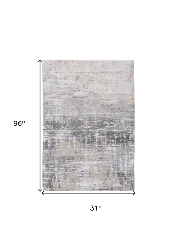 10' Gray and White Abstract Non Skid Area Rug N270-551685