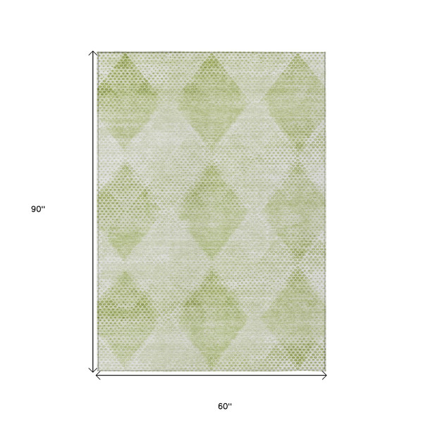 5' X 8' Mint Green Geometric Washable Non Skid Indoor Outdoor Area Rug N270-561790