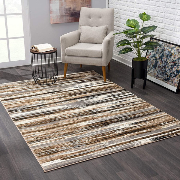 3' X 5' Beige Striped Power Loom Area Rug N270-393989