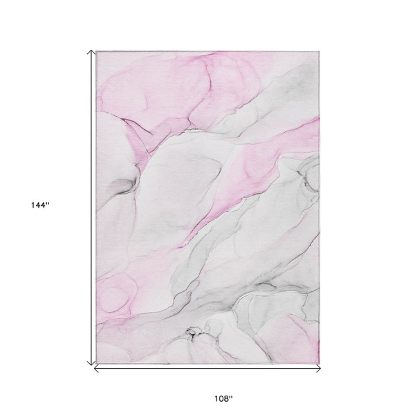 9' X 12' Gray and Pink Abstract Washable Non Skid Indoor Outdoor Area Rug N270-560191