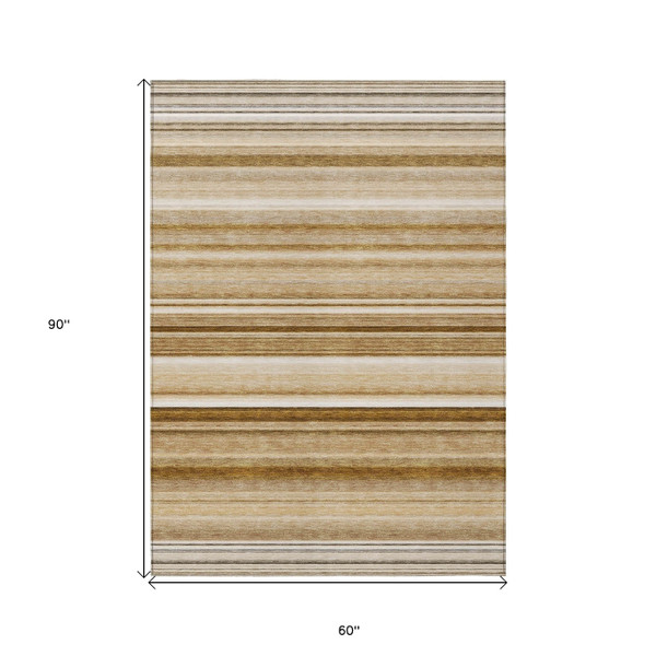 5' X 8' Chocolate Striped Washable Non Skid Indoor Outdoor Area Rug N270-561009