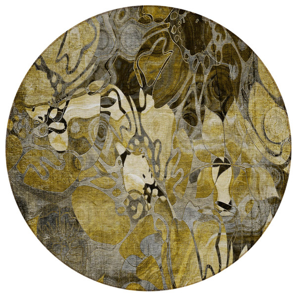 8' X 8' Green and Brown Round Abstract Washable Indoor Outdoor Area Rug N270-563030