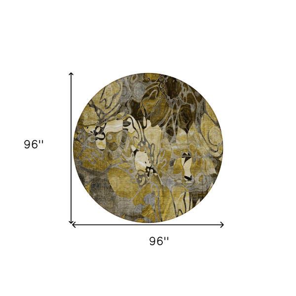 8' X 8' Green and Brown Round Abstract Washable Indoor Outdoor Area Rug N270-563030