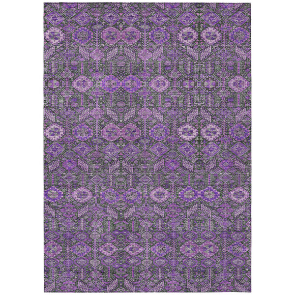 5' X 8' Purple and Green Floral Washable Non Skid Indoor Outdoor Area Rug N270-564360