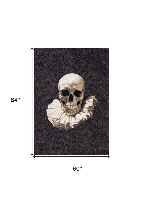6' X 8' Black and White Funky Skull Non Skid Area Rug N270-552043