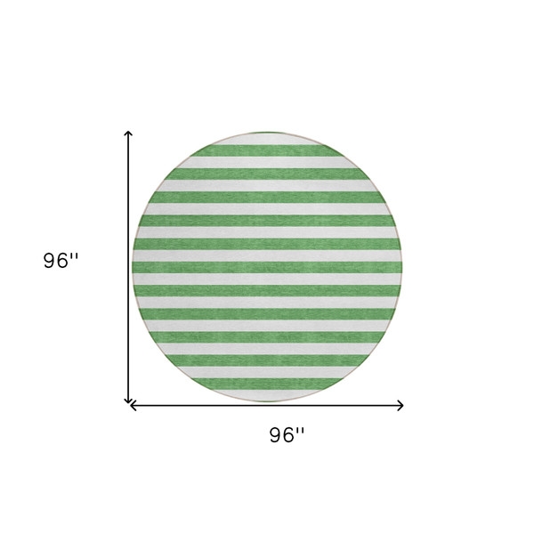 8' X 8' Green and White Round Striped Washable Indoor Outdoor Area Rug N270-560848