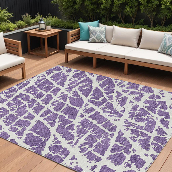 9' X 12' Purple and White Abstract Washable Non Skid Indoor Outdoor Area Rug N270-559314