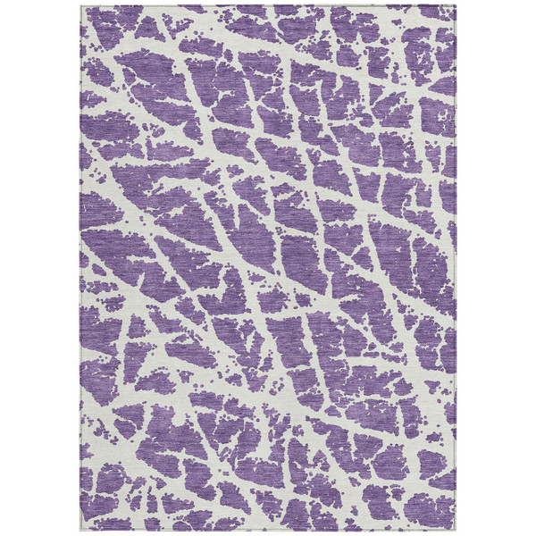 9' X 12' Purple and White Abstract Washable Non Skid Indoor Outdoor Area Rug N270-559314