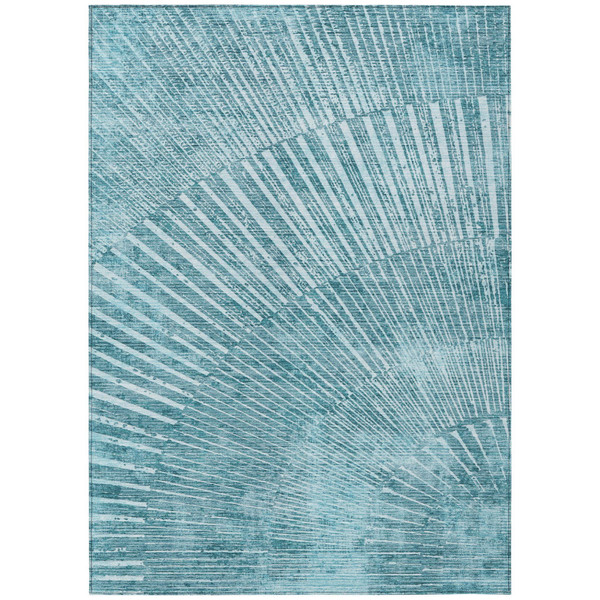 9' X 12' Teal Abstract Washable Non Skid Indoor Outdoor Area Rug N270-562009