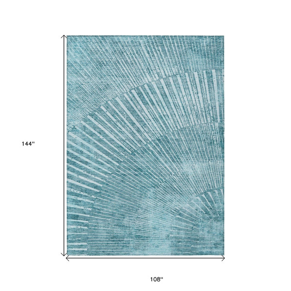 9' X 12' Teal Abstract Washable Non Skid Indoor Outdoor Area Rug N270-562009