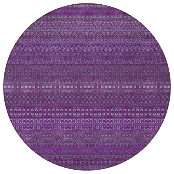 8' Round Eggplant Round Striped Washable Non Skid Indoor Outdoor Area Rug N270-560704