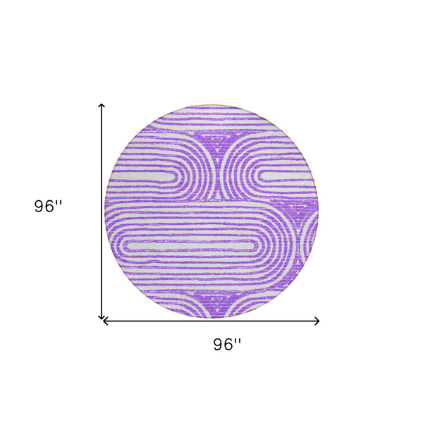 8' Round Purple and White Round Abstract Washable Non Skid Indoor Outdoor Area Rug N270-561854