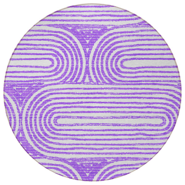 8' Round Purple and White Round Abstract Washable Non Skid Indoor Outdoor Area Rug N270-561854