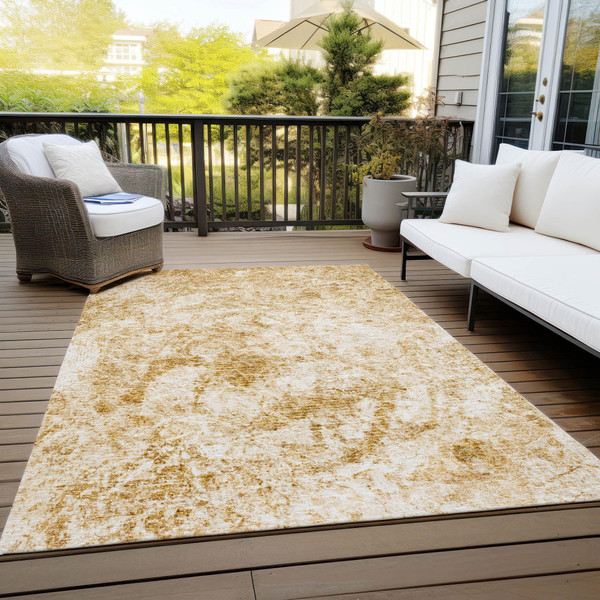 9' X 12' Beige and Gold Abstract Washable Non Skid Indoor Outdoor Area Rug N270-562657