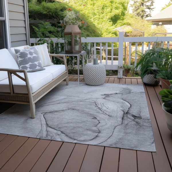 5' X 8' Gray Abstract Washable Non Skid Indoor Outdoor Area Rug N270-559374