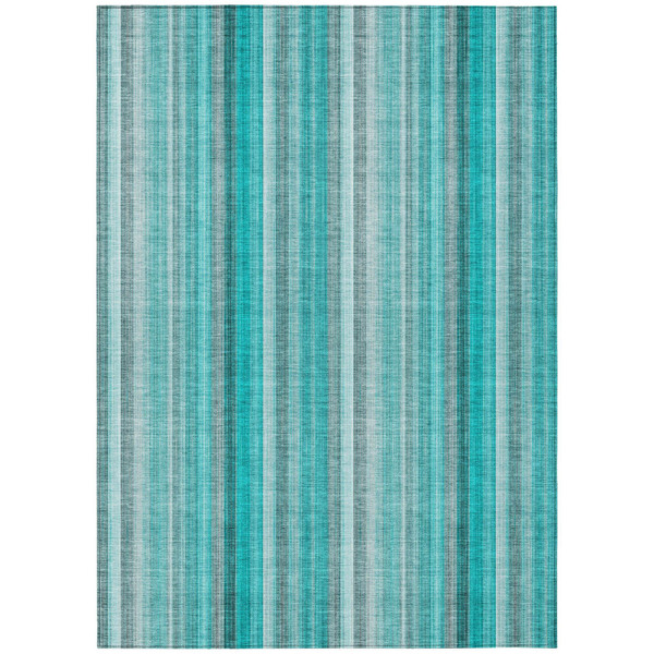 8' X 10' Teal and Gray Striped Washable Non Skid Indoor Outdoor Area Rug N270-562098