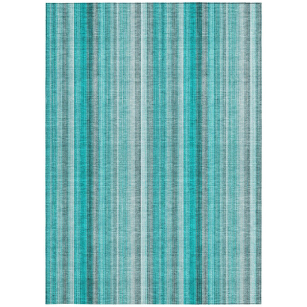 8' X 10' Teal and Gray Striped Washable Non Skid Indoor Outdoor Area Rug N270-562098