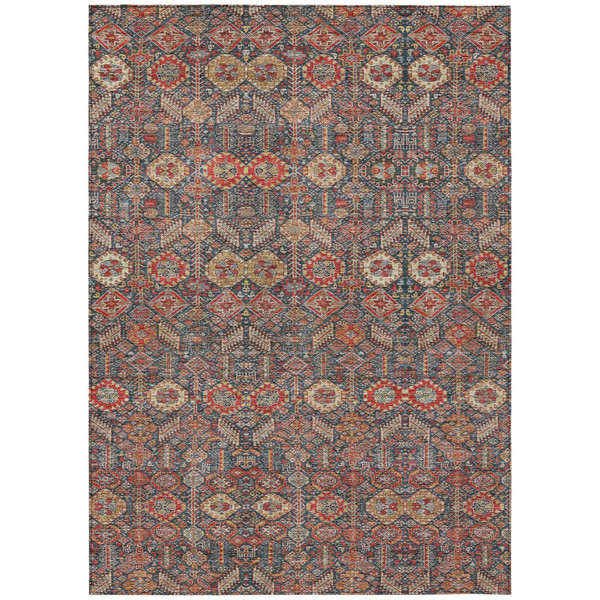 8' X 10' Red and Dark Blue Floral Washable Non Skid Indoor Outdoor Area Rug N270-564371
