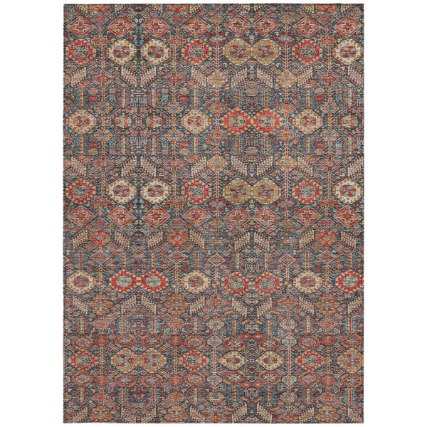 8' X 10' Red and Dark Blue Floral Washable Non Skid Indoor Outdoor Area Rug N270-564371