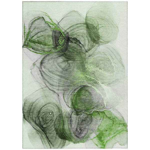 5' X 8' Olive Green Abstract Washable Non Skid Indoor Outdoor Area Rug N270-560014