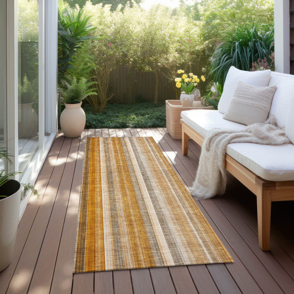 2' X 8' Orange Ivory and Gray Striped Washable Non Skid Indoor Outdoor Runner Rug N270-562066