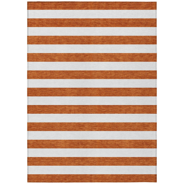 9' X 12' Orange Striped Washable Non Skid Indoor Outdoor Area Rug N270-560904