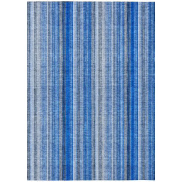 5' X 8' Blue Striped Washable Non Skid Indoor Outdoor Area Rug N270-562024