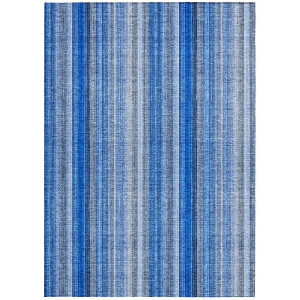 5' X 8' Blue Striped Washable Non Skid Indoor Outdoor Area Rug N270-562024