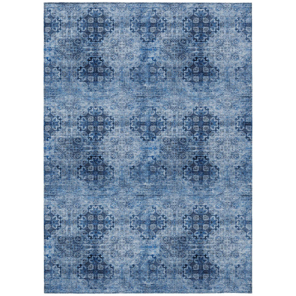 8' X 10' Navy Blue Floral Medallion Washable Non Skid Indoor Outdoor Area Rug N270-562968