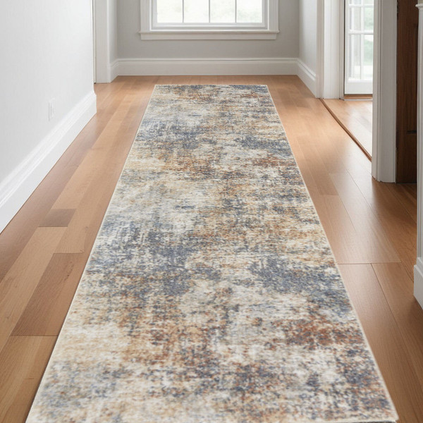 10' Runner Cream Abstract Power Loom Runner Rug N270-532816