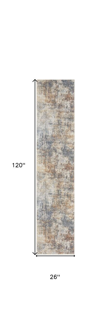 10' Runner Cream Abstract Power Loom Runner Rug N270-532816
