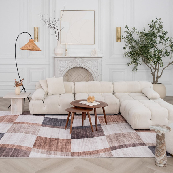 7' X 10' Beige Brown and Gray Checkered Area Rug N270-570041