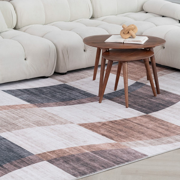 7' X 10' Beige Brown and Gray Checkered Area Rug N270-570041