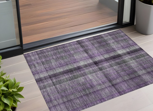 3' X 5' Purple Plaid Washable Non Skid Indoor Outdoor Area Rug N270-562239