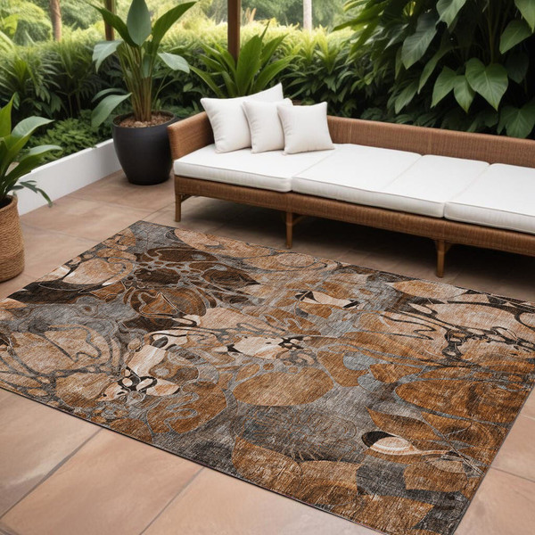 8' X 10' Chocolate Terracotta and Ivory Abstract Washable Indoor Outdoor Area Rug N270-563058