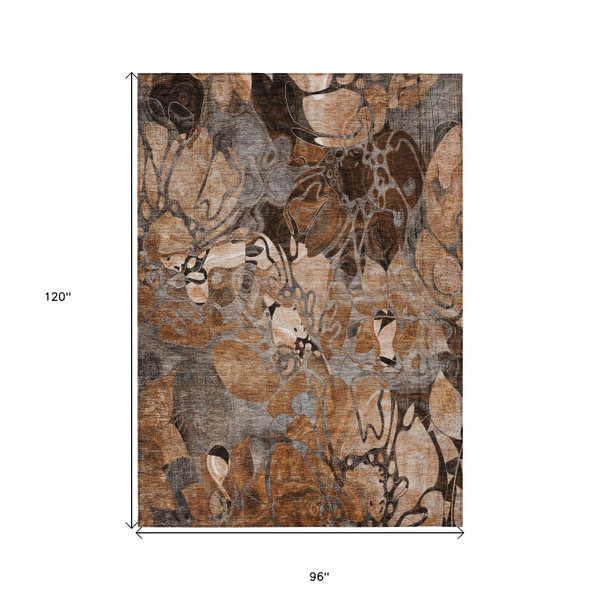 8' X 10' Chocolate Terracotta and Ivory Abstract Washable Indoor Outdoor Area Rug N270-563058