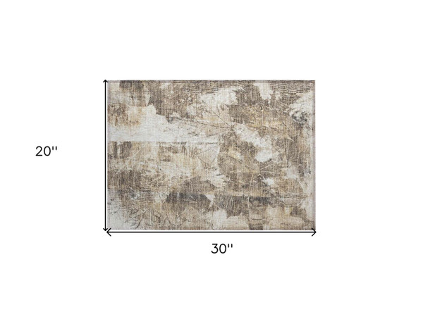 2' X 3' Taupe and Ivory Floral Washable Non Skid Indoor Outdoor Area Rug N270-563160