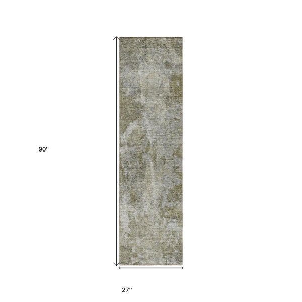 8' Runner Green Abstract Washable Non Skid Indoor Outdoor Runner Rug N270-564225