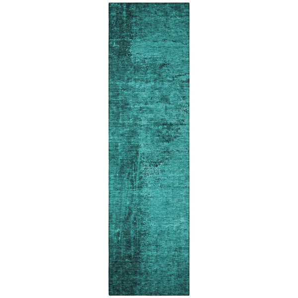 8' Runner Teal Abstract Washable Non Skid Indoor Outdoor Runner Rug N270-562732