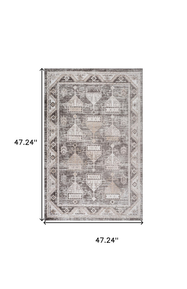 4' X 6' Beige and Brown Abstract Distressed Area Rug N270-558984