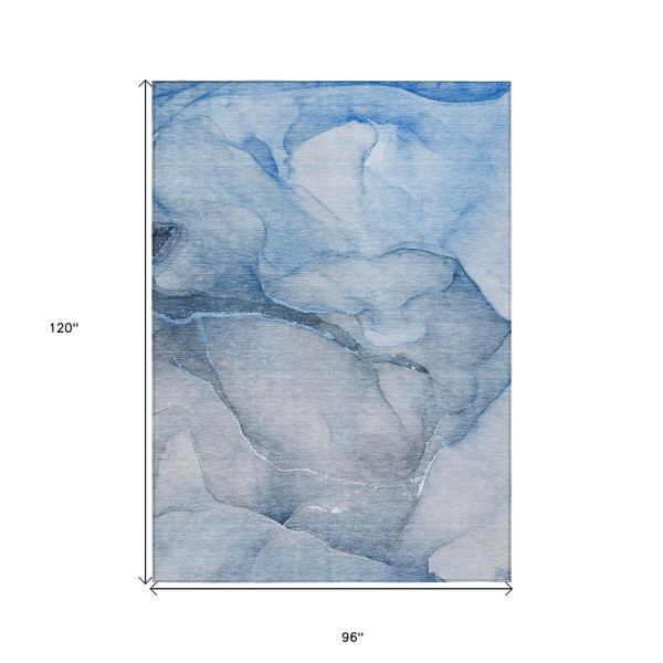 8' X 10' Blue Abstract Washable Non Skid Indoor Outdoor Area Rug N270-559799